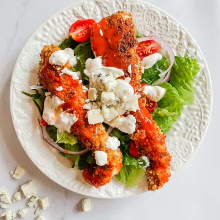 Pretzel Crusted Buffalo Chicken Tender Salad Sugar & Snap Peas