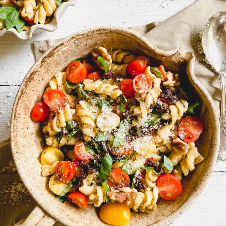 Pesto Pasta Salad with Sundried Tomatoes - Sugar & Snap Peas