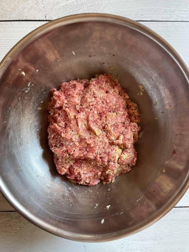 Meatball mixture mixed together.