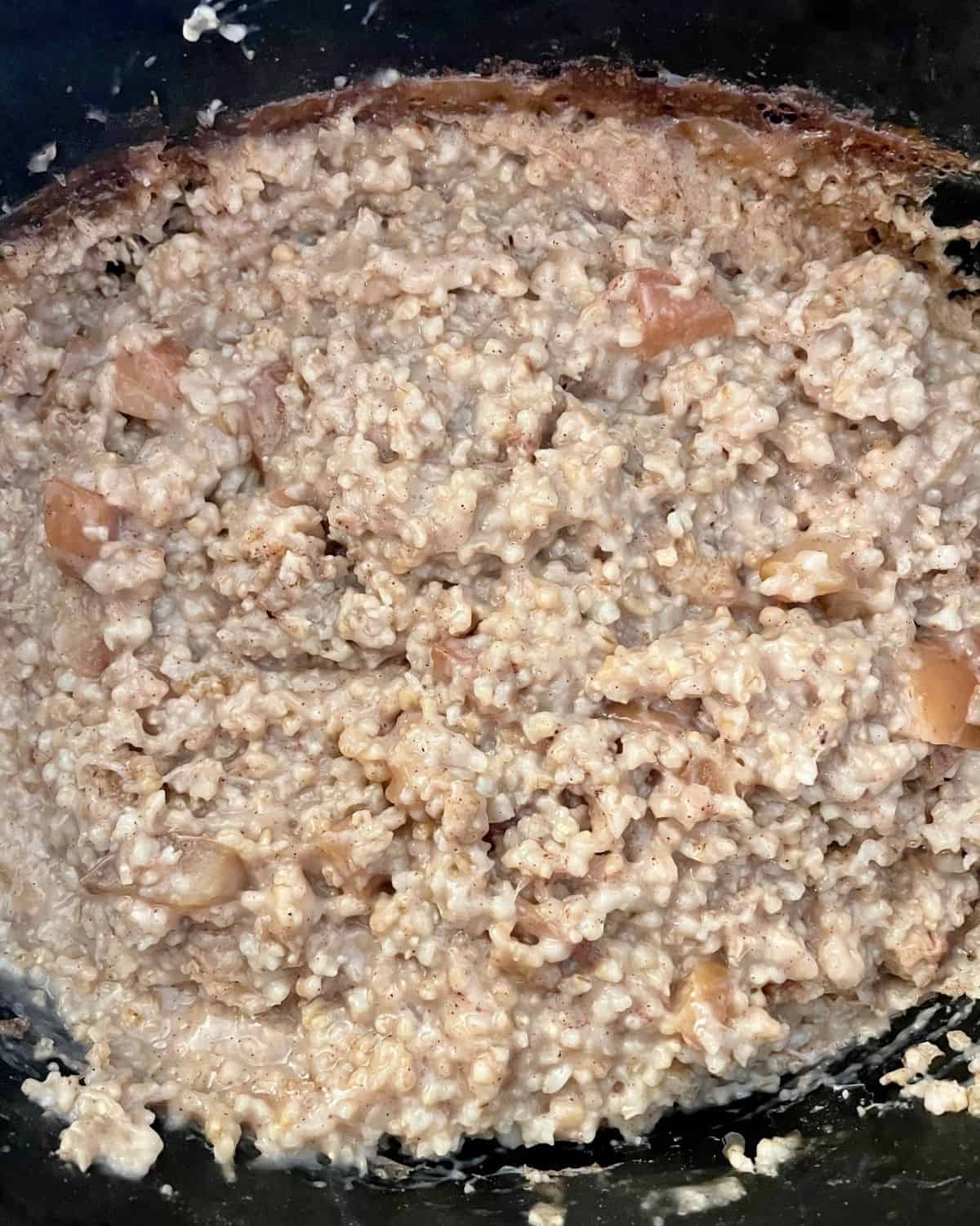 Cooked oatmeal in the slow cooker.
