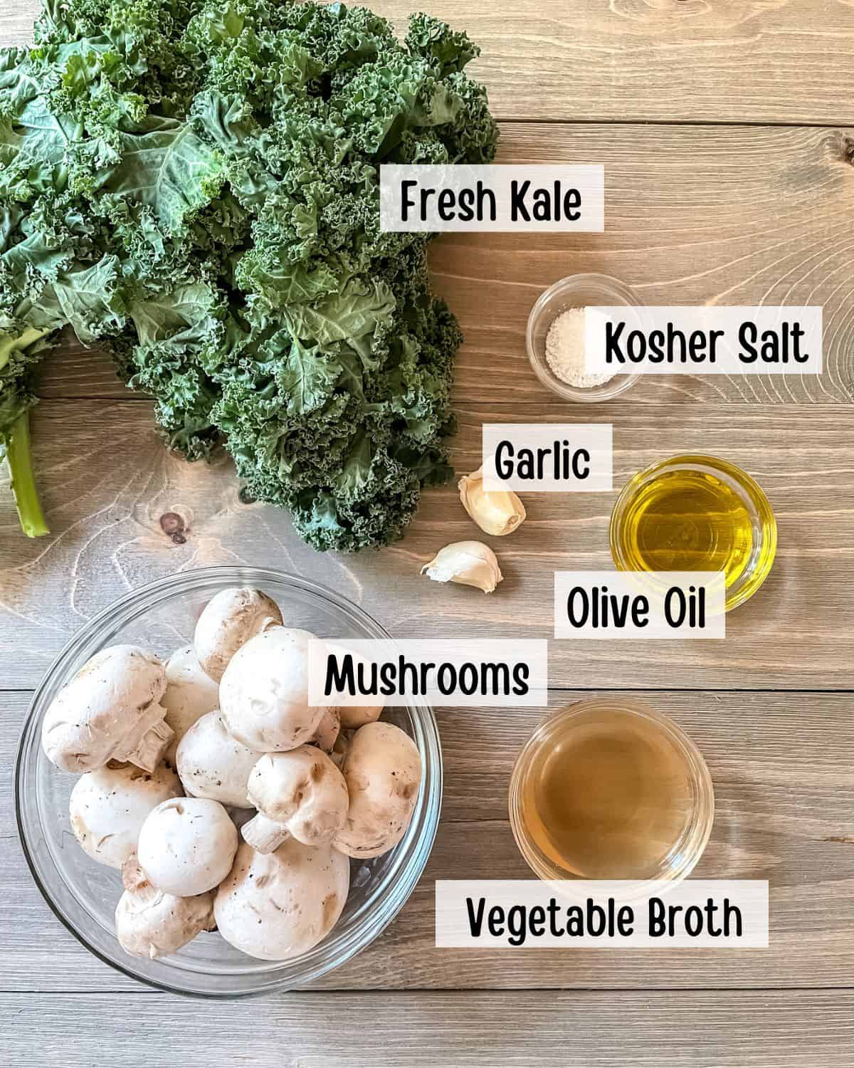 Ingredients needed to make this kale and mushroom recipe.