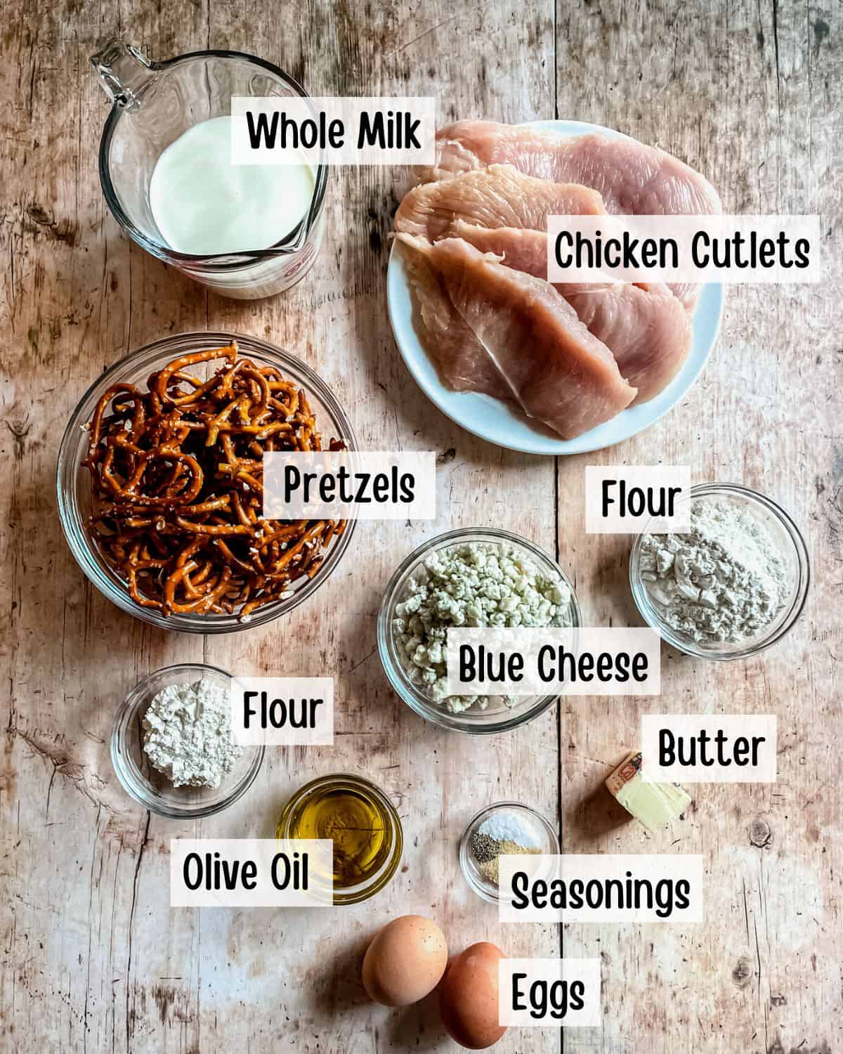 Ingredients needed to make pretzel chicken.