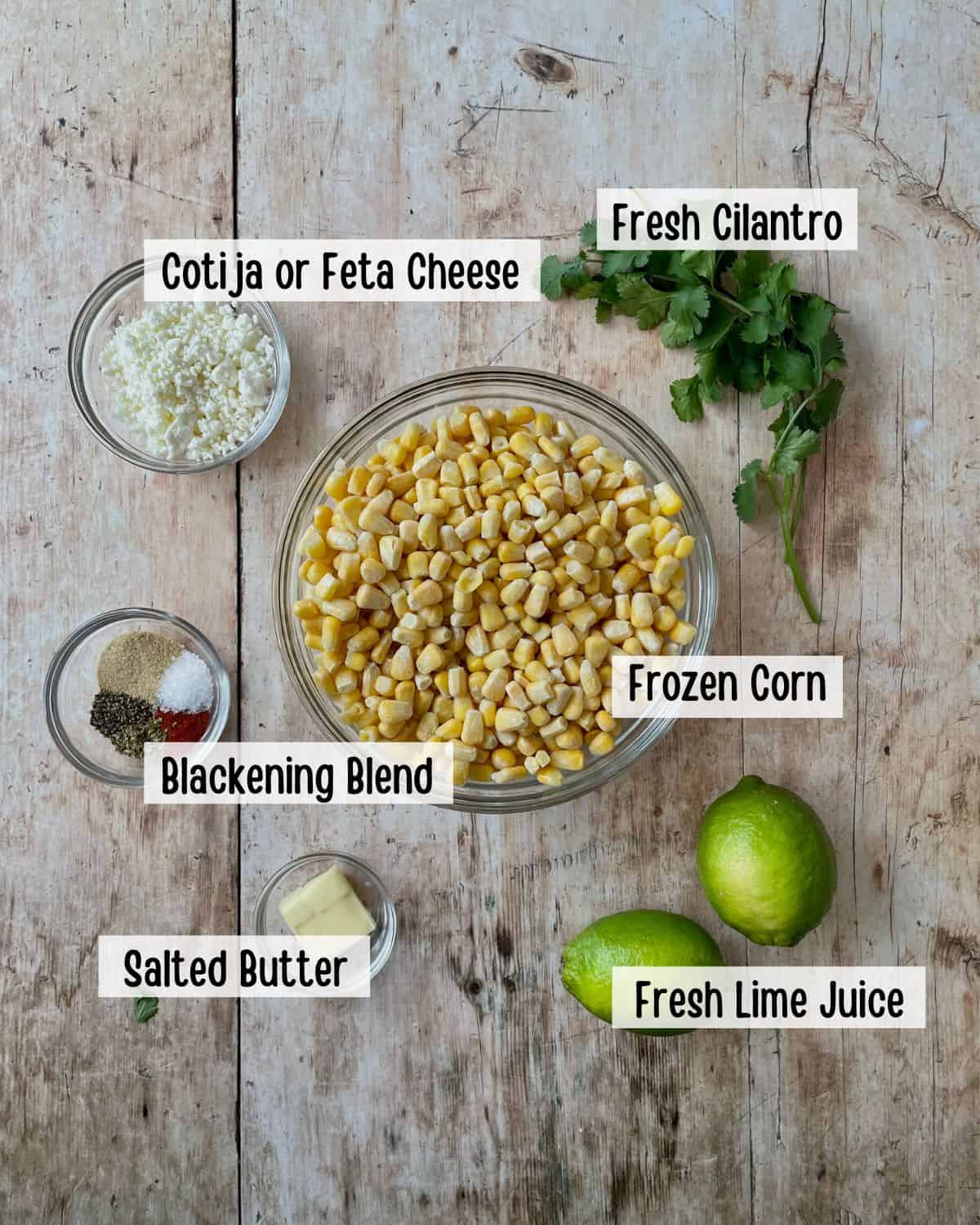 Ingredients needed to make blackened corn.