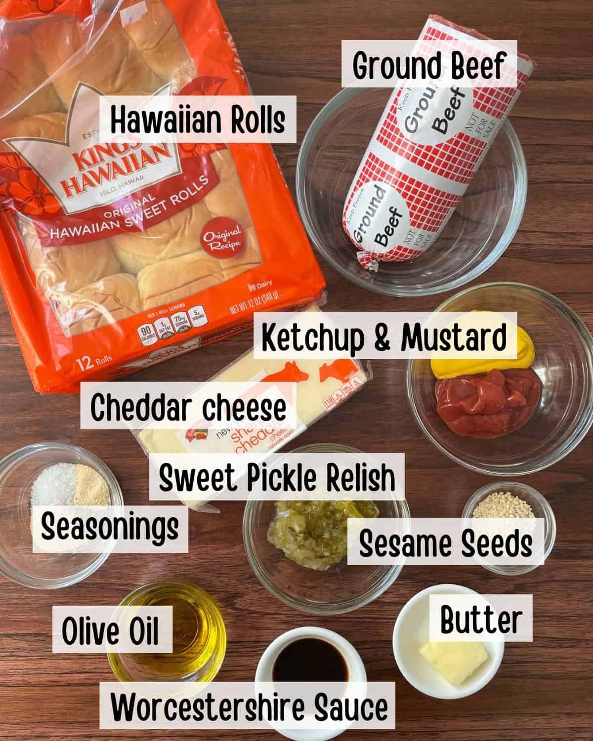 Ingredients needed to make the cheeseburger sliders.