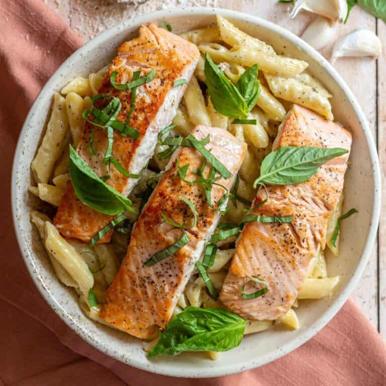 Salmon Pasta without Cream - Sugar & Snap Peas