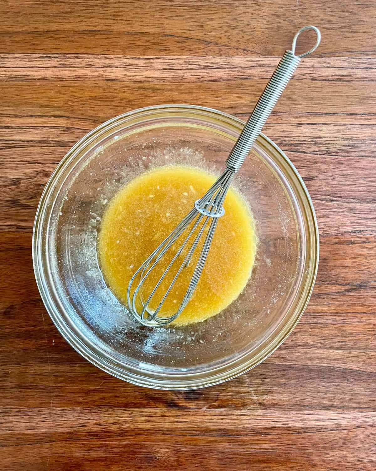 Brown sugar honey glazed mixed in a glass bowl.
