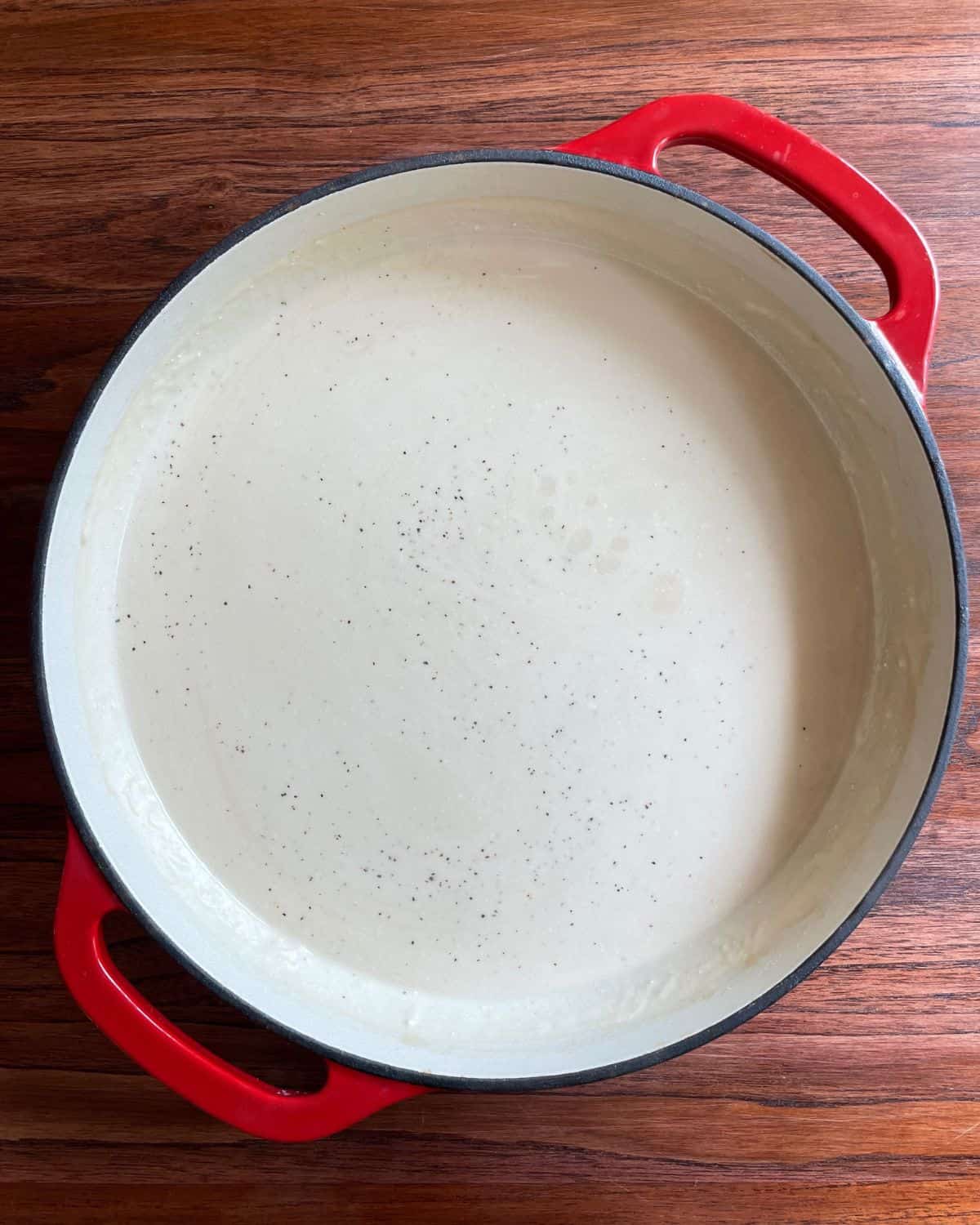 The finished sauce for the chicken Swedish meatballs.