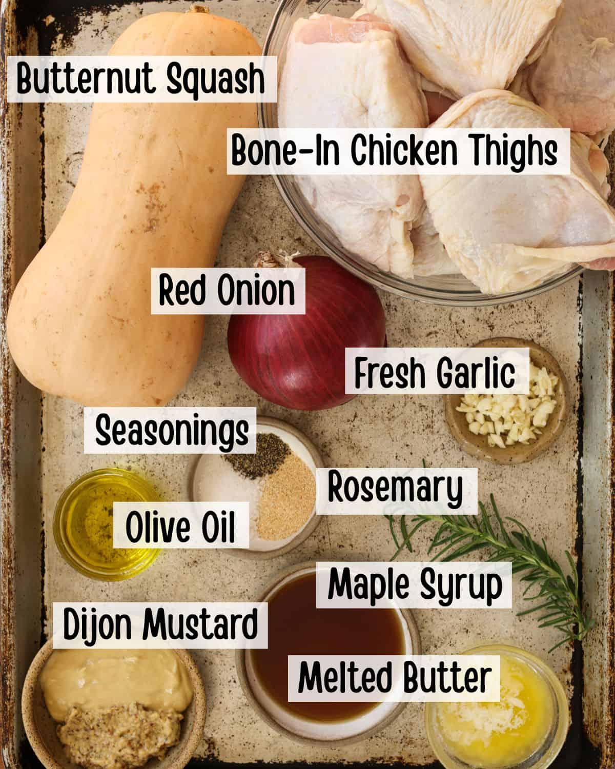 Ingredients needed to make this chicken and butternut squash recipe.