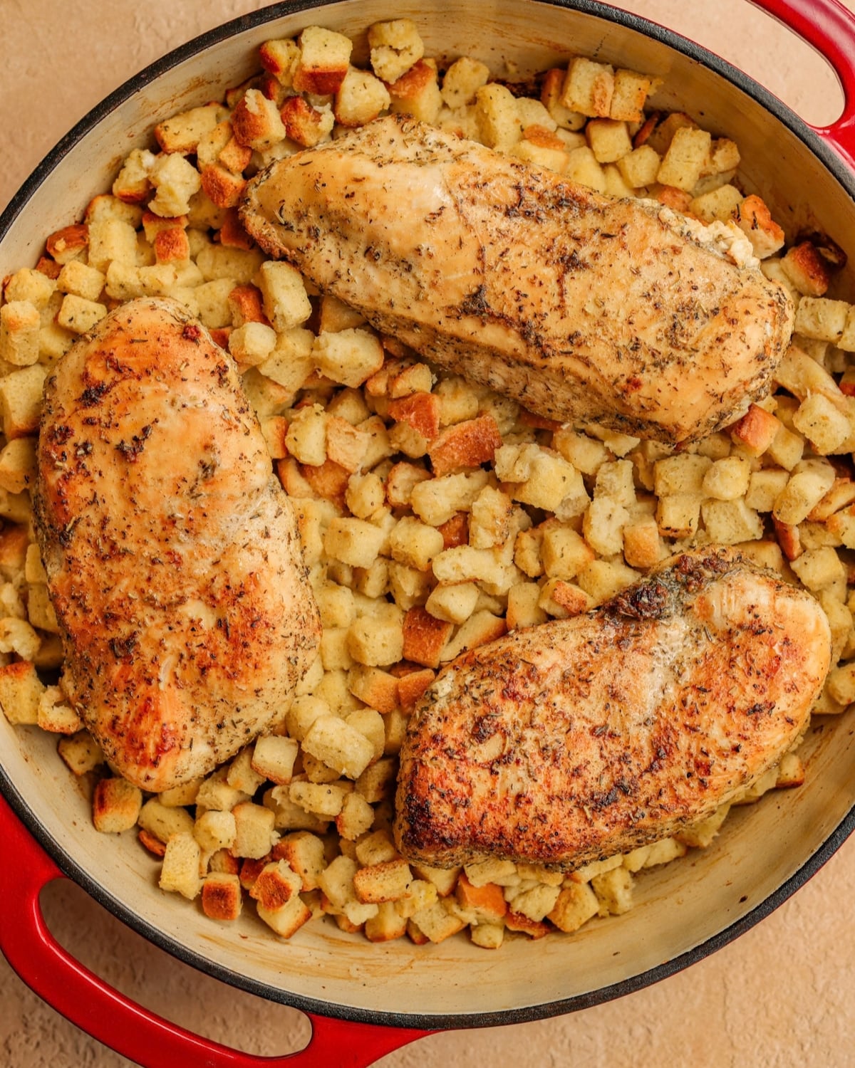The chicken and stuffing skillet bake right hot and fresh from the oven.
